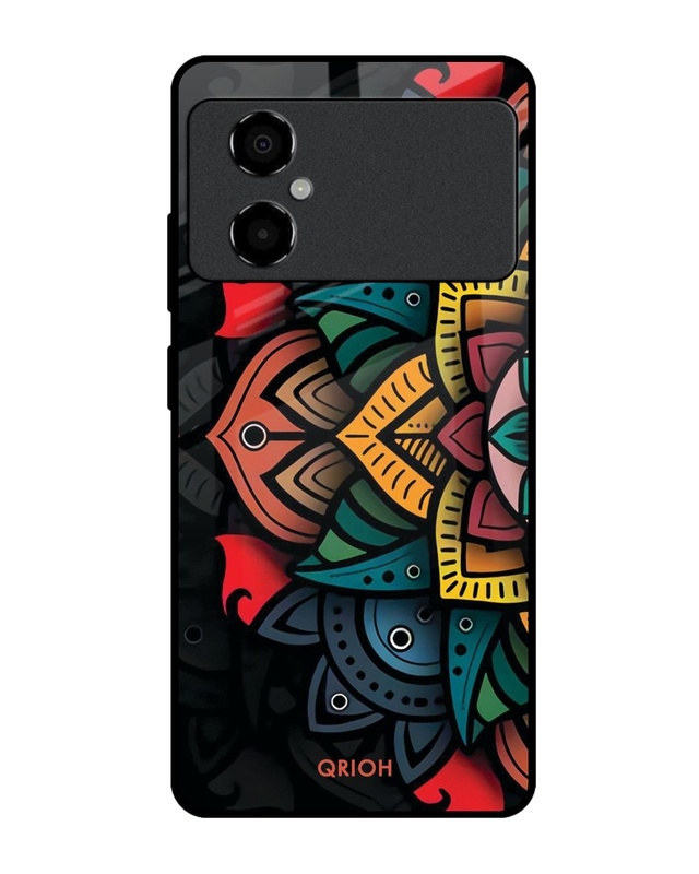 Shop Retro Gorgeous Flower Printed Premium Glass Case for Poco M4 5G (Shock Proof,Scratch Resistant)-Front