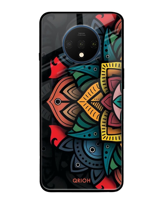 Shop Retro Gorgeous Flower Printed Premium Glass Cover For OnePlus 7T (Impact Resistant, Matte Finish)-Front