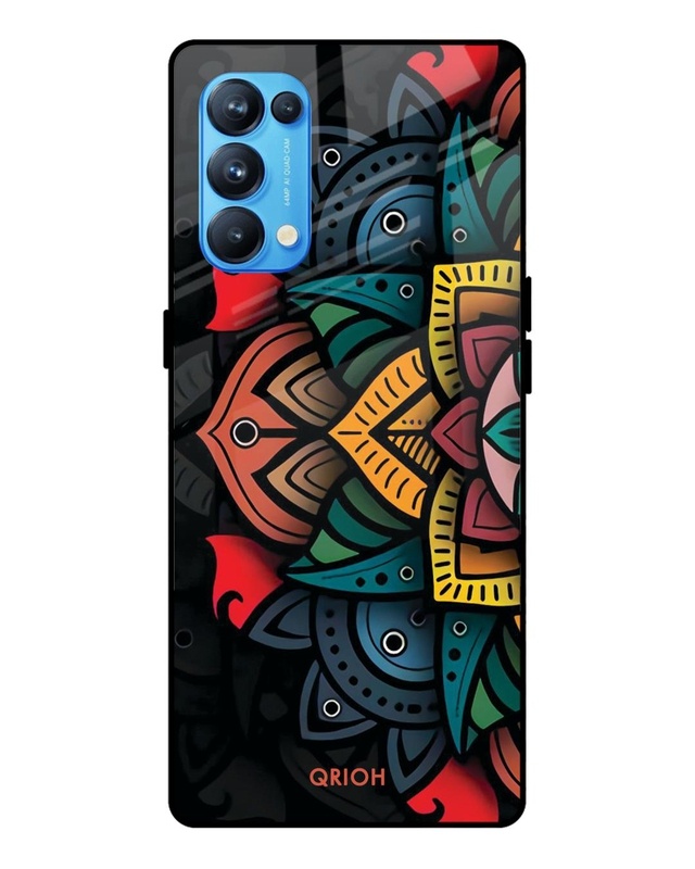 Shop Retro Gorgeous Flower Printed Premium Glass Cover For Oppo Reno 5 Pro(Impact Resistant,Matte Finish)-Front