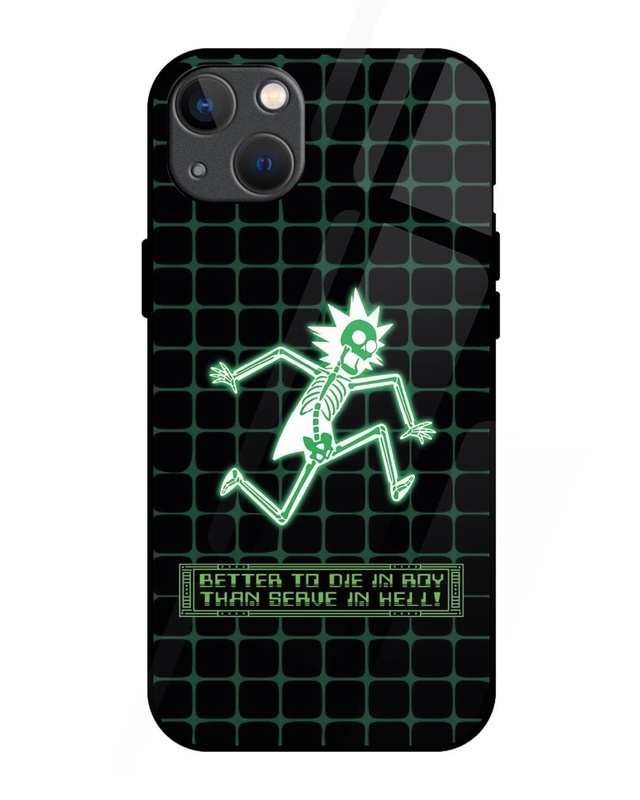 Rick Skeleton Premium Glass Cover for Apple iPhone 13-Front Bewakoof Shop Rick Skeleton Premium Glass Cover for Apple iPhone 13-Front