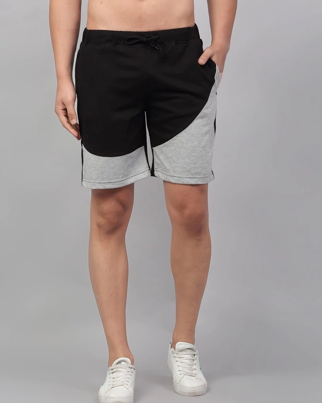 Shop Rigo Men's Black & Grey Color Block Shorts-Front