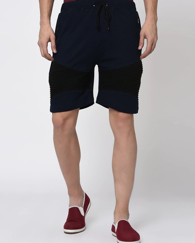 Shop Rigo Men's Blue & Black Color Block Shorts-Front