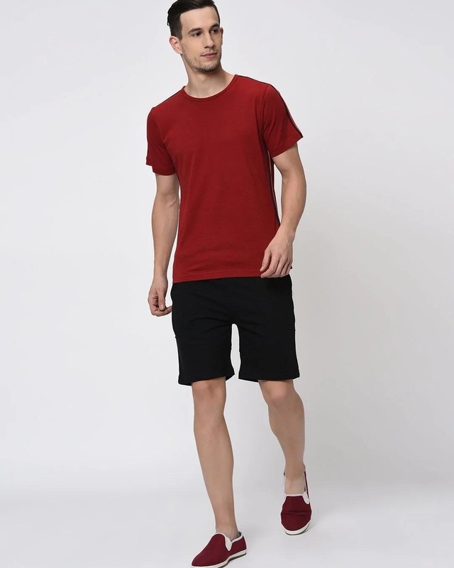 Shop RIGO Men's Black Side Striped Shorts-Front