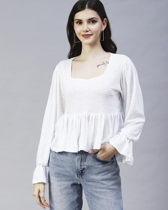 Shop Rigo Women's White Slim Fit Top-Front