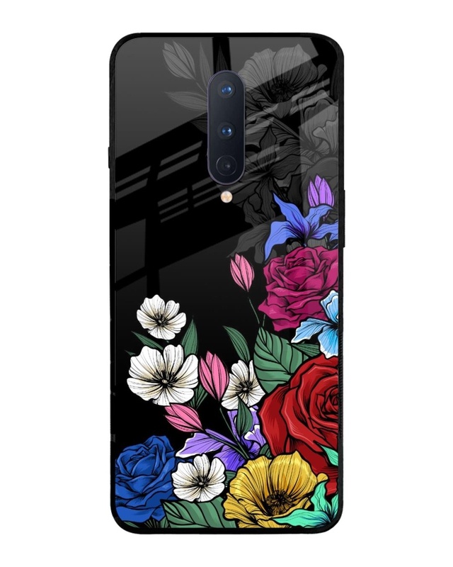 Shop Rose Flower Bunch Art Premium Glass Case for OnePlus 8 (Shock Proof, Scratch Resistant)-Front