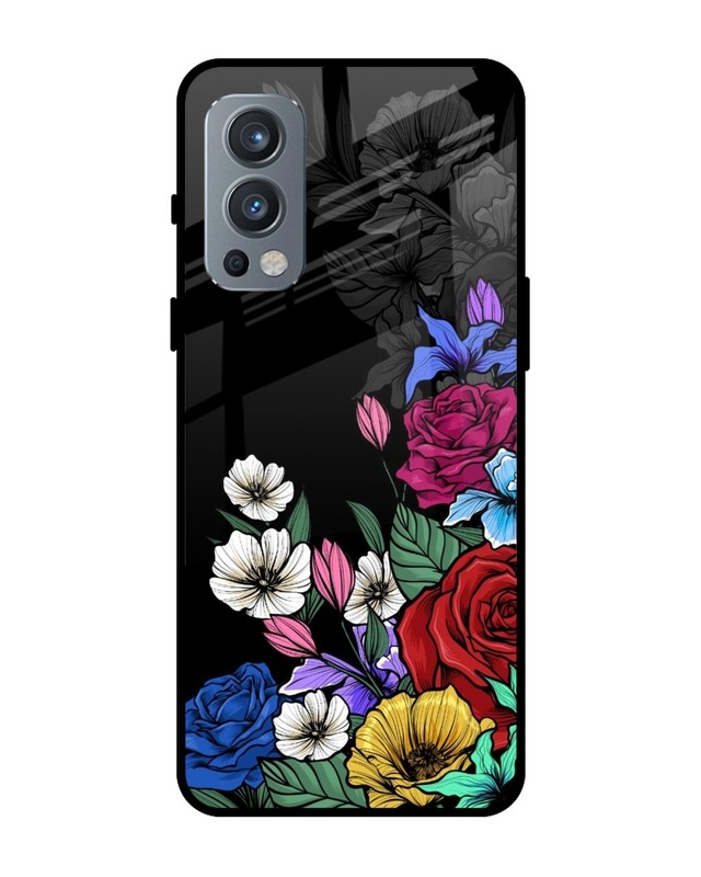Shop Rose Flower Bunch Art Premium Glass Case for OnePlus Nord 2 5G (Shock Proof, Scratch Resistant)-Front