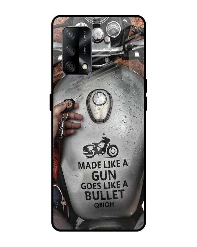 Shop Royal Bike Typography Premium Glass Cover For Oppo F19 (Impact Resistant, Matte Finish)-Front