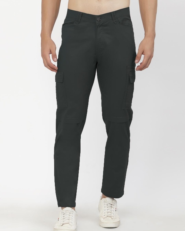 Shop Men's Olive Cargo Trousers-Front