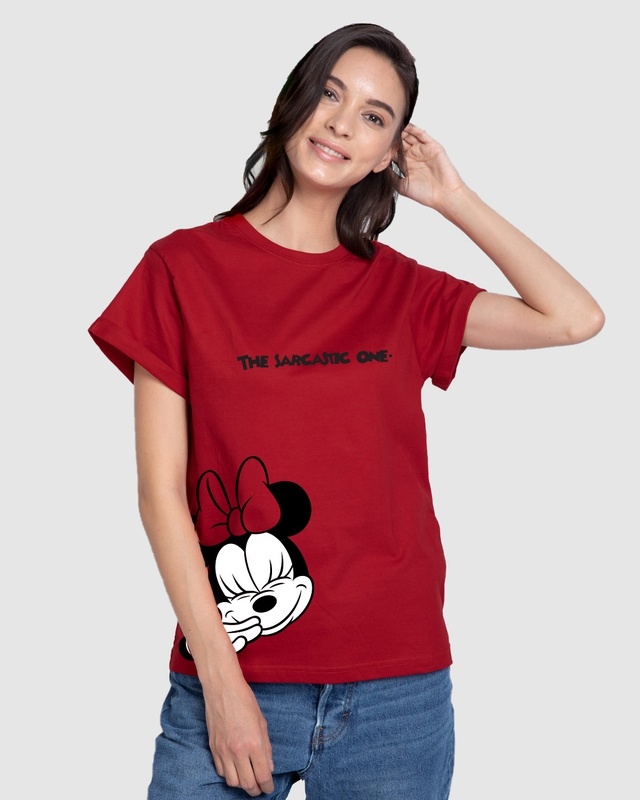 Shop Women's Red Sarcastic One (DL) Boyfriend Graphic Printed T-shirt-Front