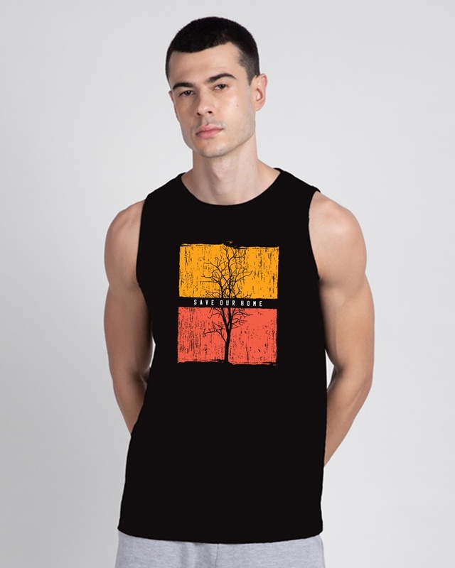 Shop Men's Black Save Our Home Graphic Printed Vest-Front