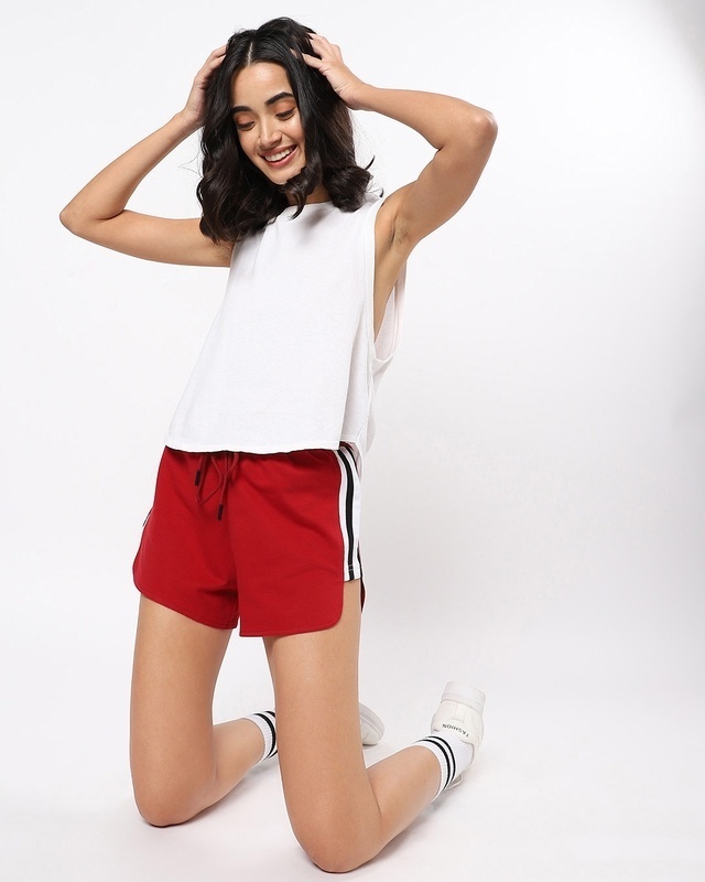 Shop Women's Savvy Red Side Stripes Shorts-Front
