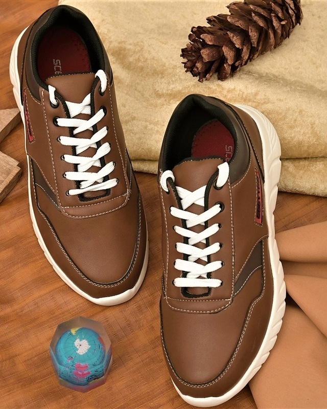 Shop Scettro Men's Brown Color Blocked Sneakers-Front