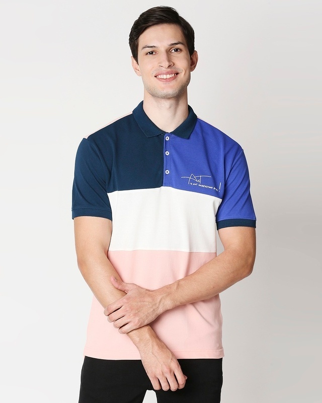 Shop Men's Seashell Pink & Blue Art is Art Color Block Polo T-shirt-Front