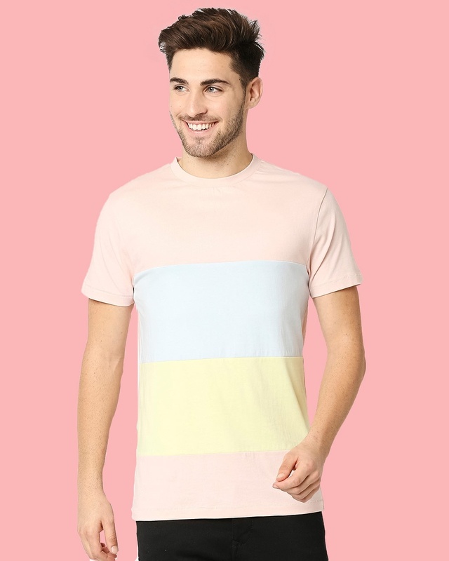 Shop Seashell Pink Candy Color Block T-Shirt-Front