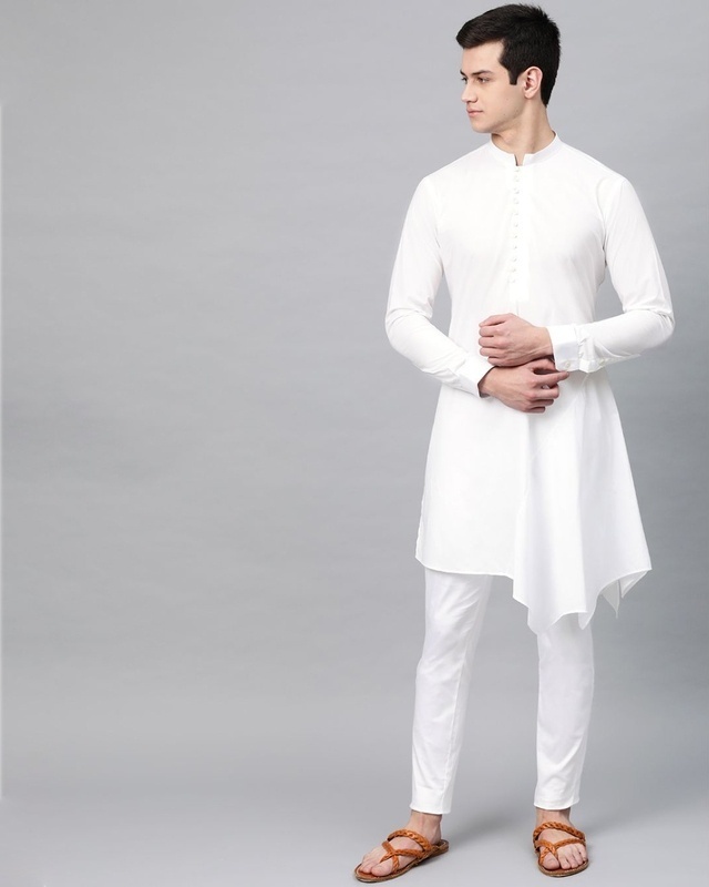 Shop See Designs White Solid Asymmetrical Kurta-Front
