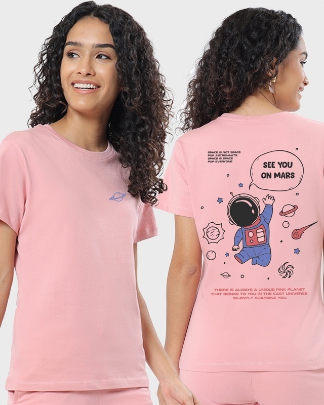 Shop Women's Pink See You On Mars Graphic Printed T-shirt-Front