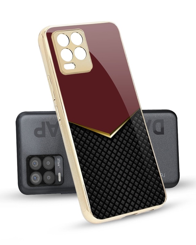 Shop Shining Chevron Red Mettalic Gold Premium Glass Case for Realme 8 Pro-Front