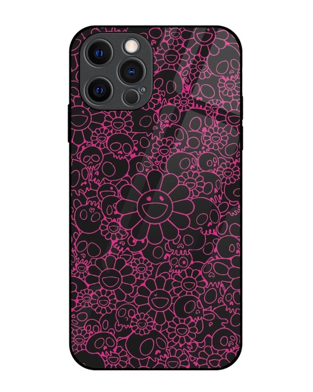 Shop Skull Flowers Premium Glass Cover for Apple Iphone 12 Pro-Front