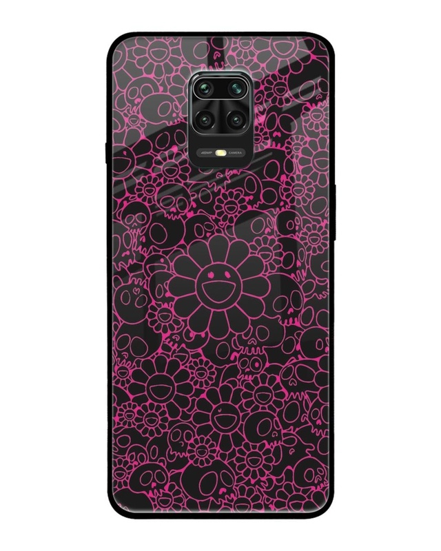 Shop Skull Flowers Premium Glass Cover for Redmi Note 9 Pro Max-Front