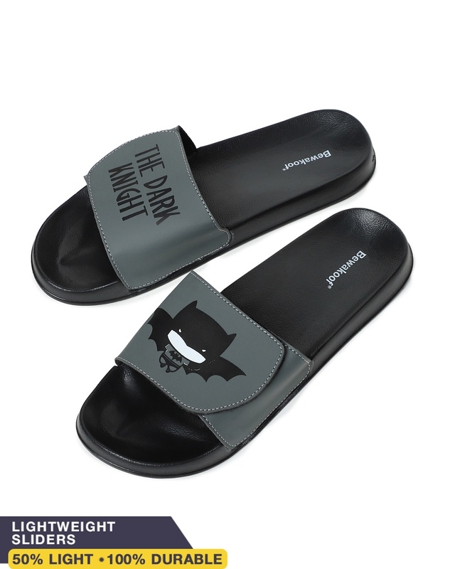 Shop Men's Black Sliding Bat Lightweight Adjustable Strap Sliders-Front