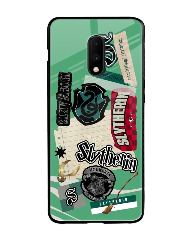 Shop Slytherin Premium Glass Case for OnePlus 7 (Shock Proof, Scratch Resistant)-Front