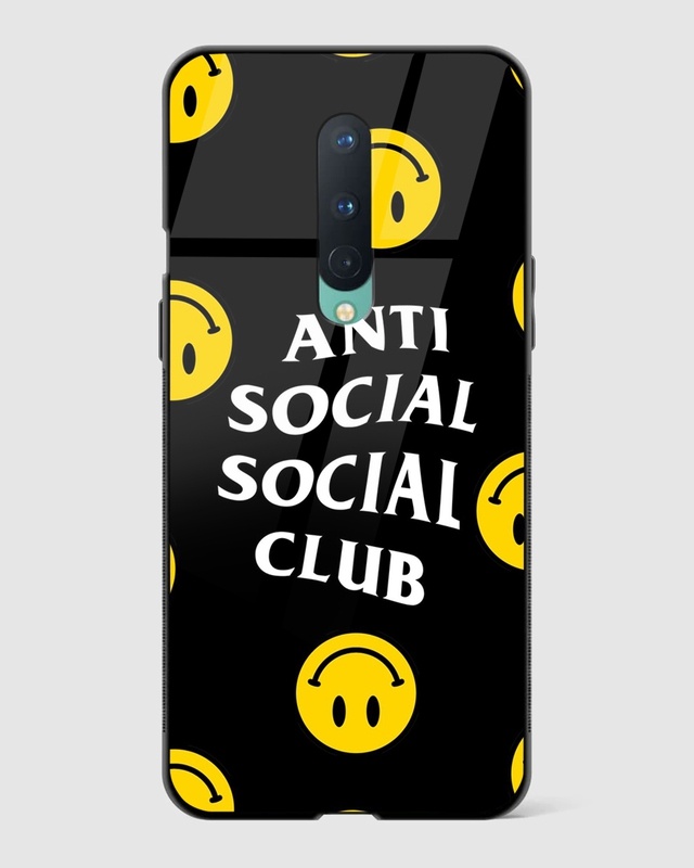 Shop Smiley Anti Social Premium Glass Case for OnePlus 8-Front