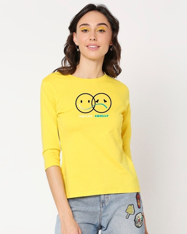Shop Smiley Smelly 3/4th Sleeve Slim Fit T-Shirt-Front