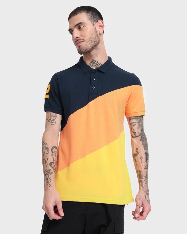 Shop Men's Smoked Paprika Cut N Sew Color Block Polo T-shirt-Front