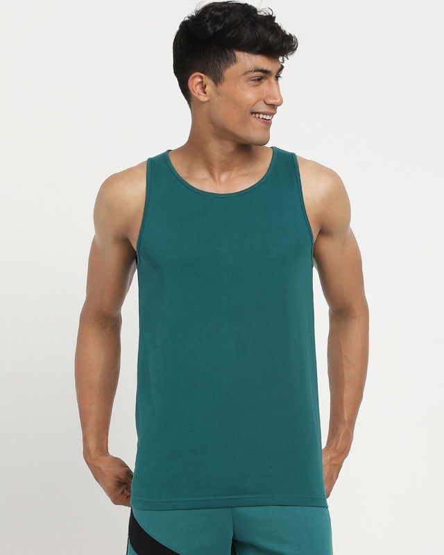 Shop Snazzy Green Round Neck Vest-Front