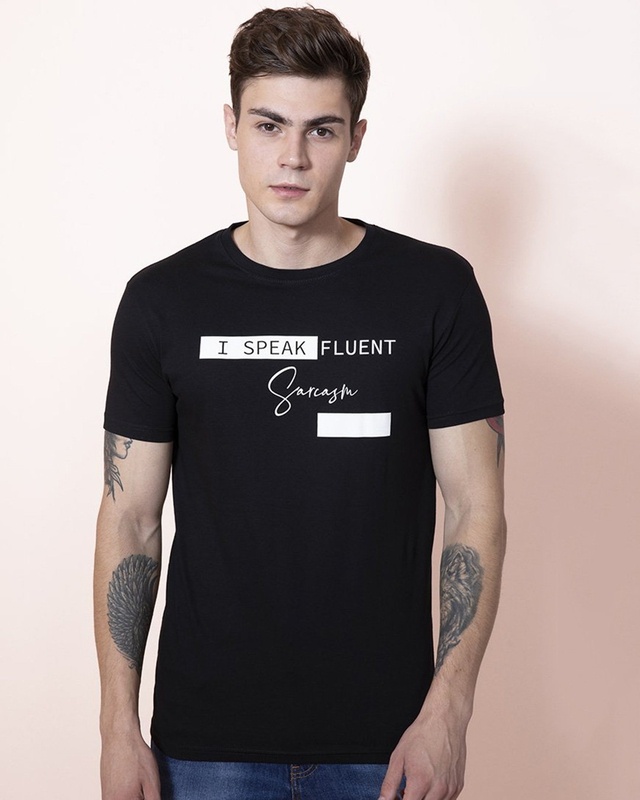 Shop Snitch Fluent Sarcasm Black T-Shirt-Front