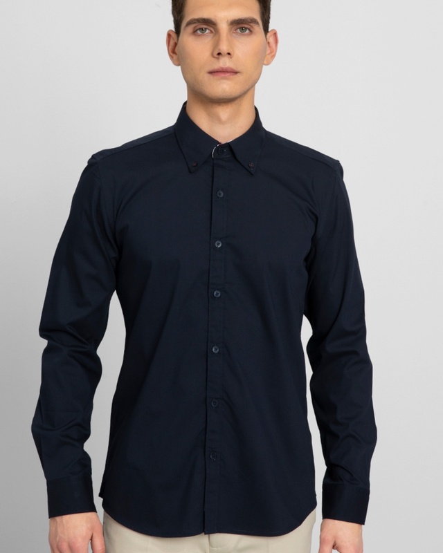 Shop Snitch Men's Navy Slim Fit Shirt-Front
