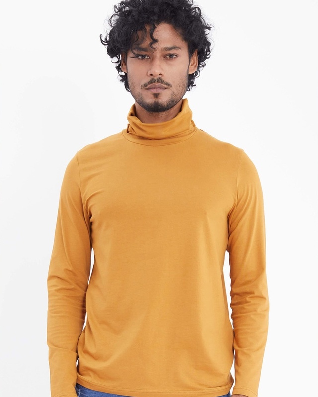 Shop Snitch Mustard Full Sleeves T-Shirt with Face Cover-Front