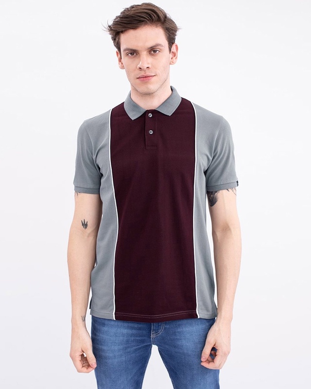 Shop Snitch Wine Cut & Sew Knitted Polo T-Shirt-Front