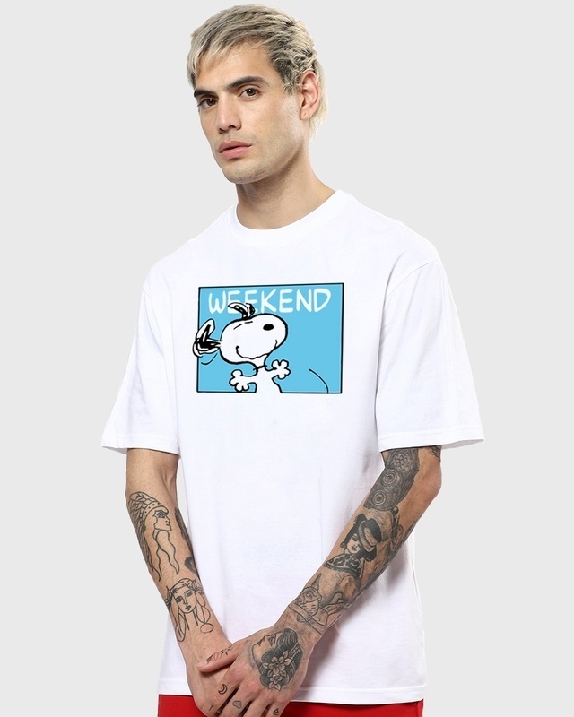 Shop Men's White Snoop Mood Graphic Printed Oversized T-shirt-Front