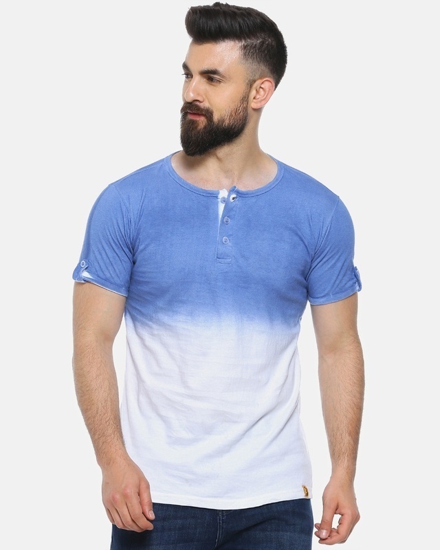 Shop Solid Men's Henley Neck Stylish New Trends Royal Blue Casual T-Shirt-Front