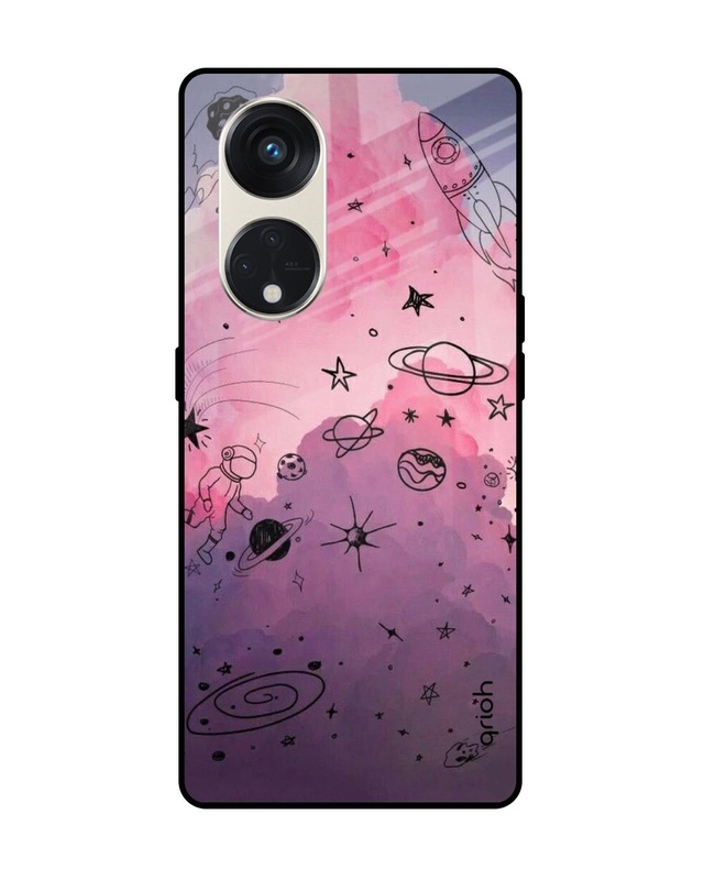 Shop Space Doodles Premium Glass Case for Oppo Reno8T 5G (Shock Proof, Scratch Resistant)-Front