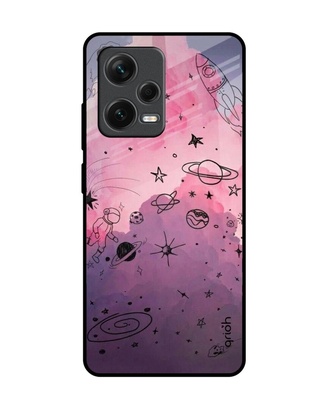 Shop Space Doodles Premium Glass Case for Redmi Note 12 Pro+ 5G (Shock Proof, Scratch Resistant)-Front