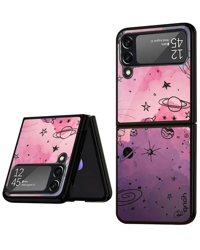 Shop Space Doodles Premium Glass Case for Samsung Galaxy Z Flip4 5G (Shock Proof, Scratch Resistant)-Front