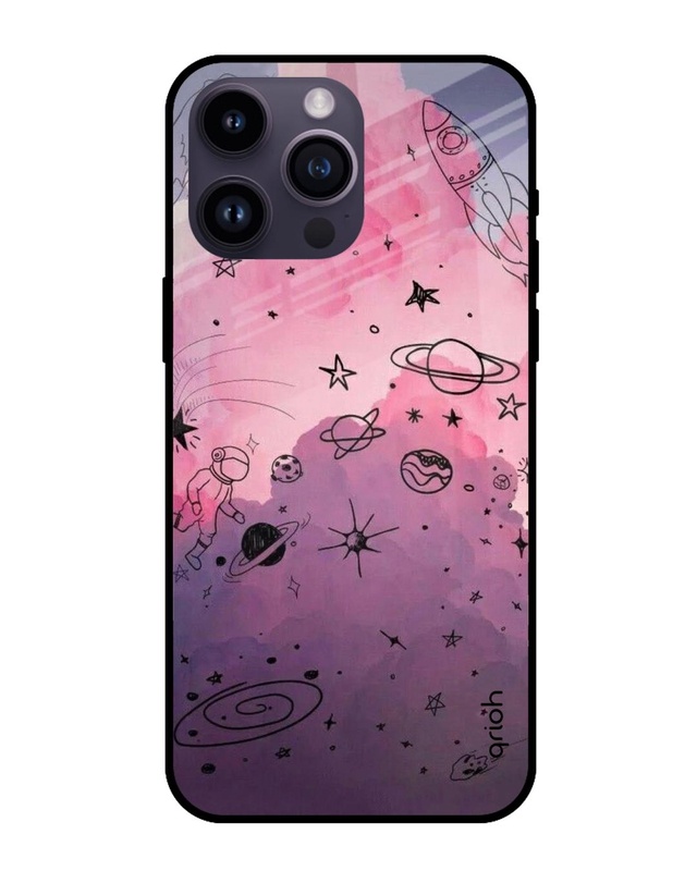 Shop Space Doodles Printed Premium Glass Cover for Apple iPhone 14 Pro Max (Shockproof, Light Weight)-Front