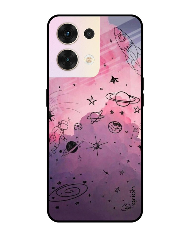 Shop Space Doodles Printed Premium Glass Cover for Oppo Reno8 5G (Shockproof, Light Weight)-Front