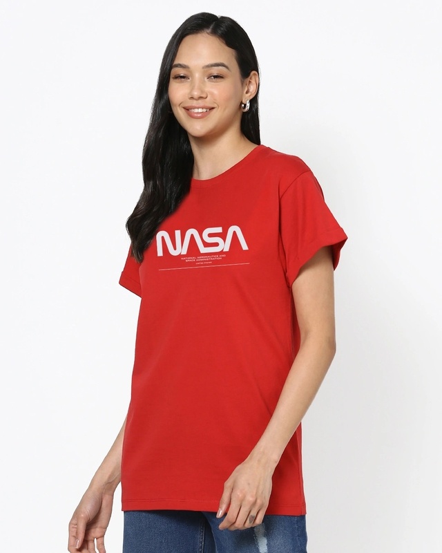 Shop Women's Red Spaced NASA Graphic Printed Oversized T-shirt-Front