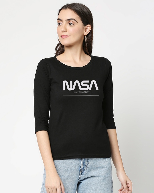 Shop Spaced NASA Round Neck 3-4 Sleeve T-Shirt-Front