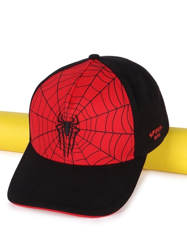 Shop Unisex Black Spiderman Printed Baseball Cap-Front