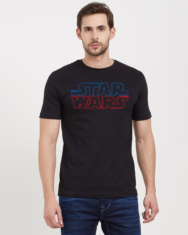 Shop Star Wars: Saber Logo Official Star Wars Cotton Half Sleeves T-Shirt-Front