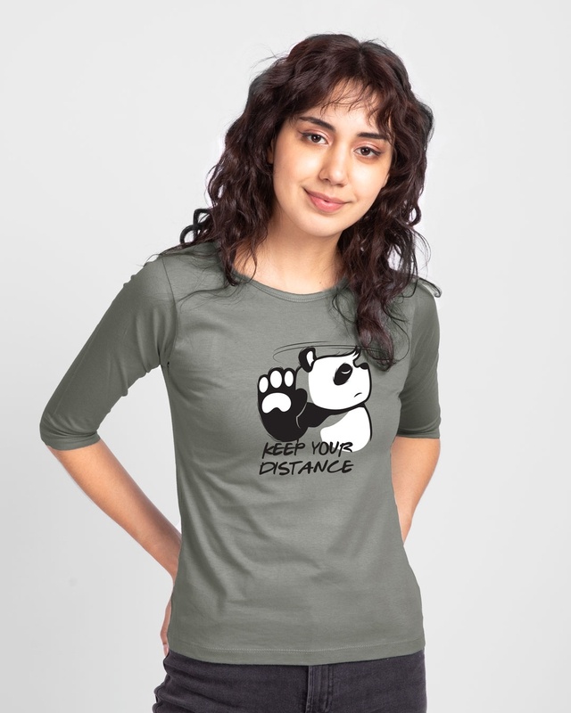 Shop Stay Away Panda Round Neck 3/4 Sleeve T-Shirt Meteor Grey-Front