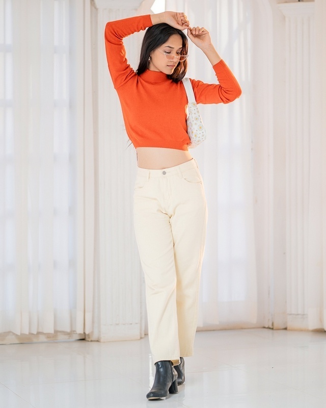 Shop Style Quotient Women Orange Solid Cotton Pullover Sweater-Front