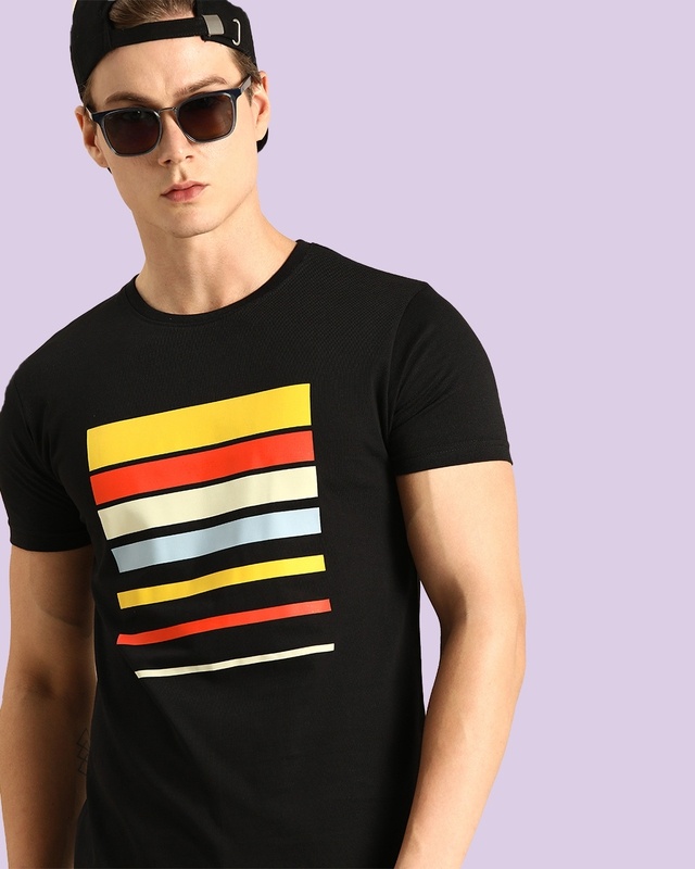 Shop Men's Black Sunset Block Printed T-shirt-Front