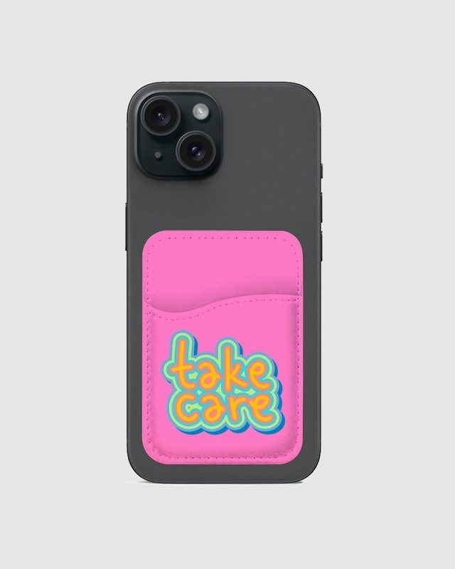 Shop Take Care Typography Mobile Card Holders-Front