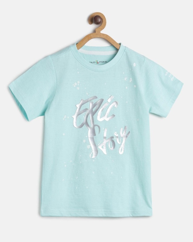 Shop Boys Sky Blue Self Designed T-shirt-Front