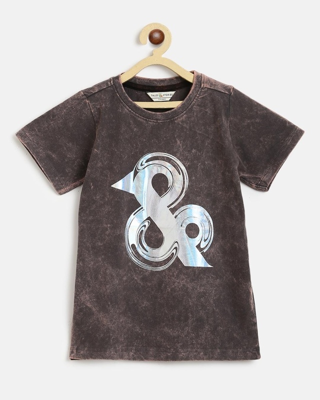 Shop Boys Brown Graphic Printed T-shirt-Front
